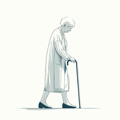 Vector of a grandmother walking with a cane