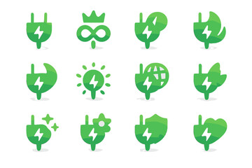 Symbolic Green Power Icons. Symbolic Green Power set of icons in gradient flat : green power with star, green power with crown, green power with
