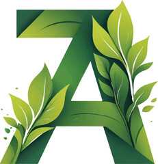 Letter A logo vector design with leaf elements integrated into the shape, eco-friendly concept, green tones, flat style