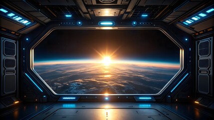 Spacecraft view of sunrise over Earth