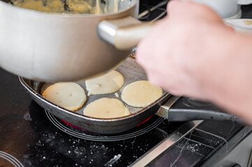 Homemade Pancakes on Frying Pan