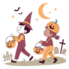 Kids Trick-or-Treating on Halloween Night