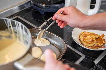 Homemade Pancakes on Frying Pan