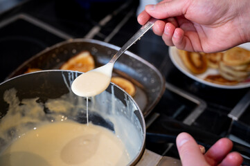 Liquid Batter for Pancakes in Home Kitchen