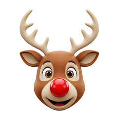 Cartoon reindeer smiling with bright red nose against white backdrop, spreading festive cheer and holiday spirit.