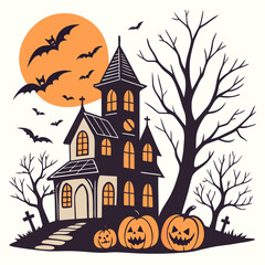 Spooky Haunted House Halloween Silhouette Vector