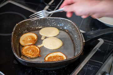Homemade Pancakes on Frying Pan