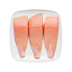 Fresh Salmon Fillets on White Plate Healthy Eating Omega 3 Seafood Recipe Ingredients Gourmet on transparent background