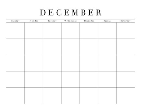 Blank December Month Customizable Calendar Grid, transparent background