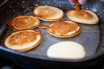Homemade Pancakes on Frying Pan