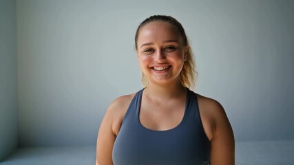 Body positive curvy woman smiling in sportswear - Powered by Adobe