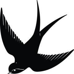 Silhouette of swallow bird in flight with spread wings and forked tail symbolizing grace, motion, freedom, and elegance