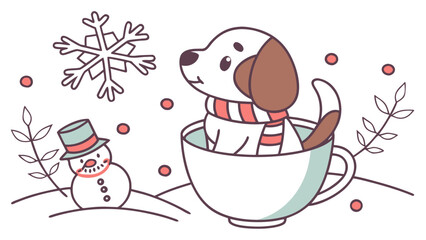 A Loving Dog with sitting in a teacup ride in a Winter theme – Winter Wonderland palette SVG illustration