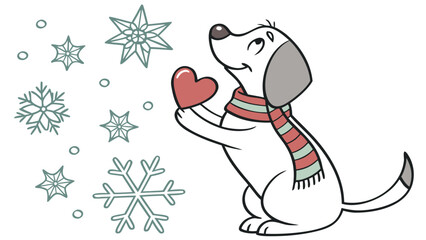 Cute SVG of a Dreamy Dog in Winter Wonderland colors, featuring holding a heart in a Winter setting