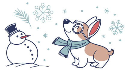 Vector illustration of a Excited Dog with wearing glasses, styled in a Winter theme using Winter Wonderland colors