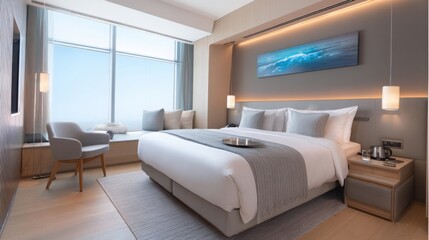 Fototapeta premium modern hi tech hotel bedroom king size