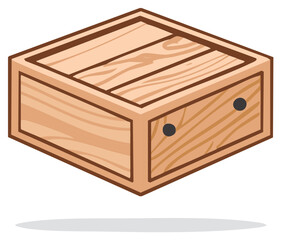 Simple wooden crate with slatted top and front view in isometric perspective