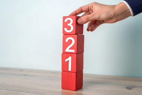 Sequential Progress Stack – Countdown and Motivational Visualization, Abstract, Lifestyle, Creativity, Red Numbered Blocks, Goal Setting