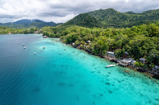 Aerial view of Iboih, on We Island in Aceh, Sumatra, Indonesia