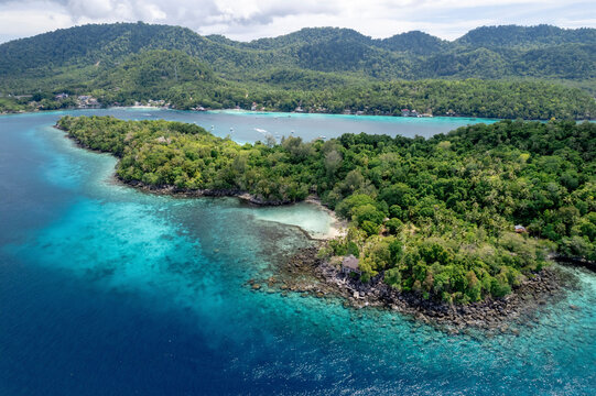 Aerial view of Iboih, on We Island in Aceh, Sumatra, Indonesia