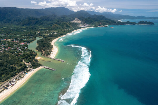 Aerial view of Lhoknga beach in Aceh, Sumatra, Indonesia