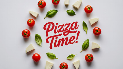 The center contains red cursive text Pizza time! in a bold, stylized font.