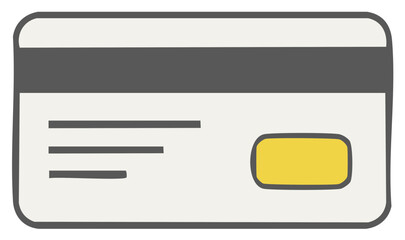 Obraz premium Credit card illustration, with a magnetic stripe and a yellow chip, cartoon-style vector.