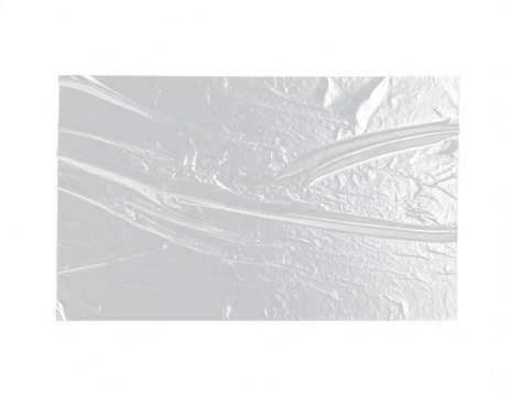 Wrinkled clear plastic sheet with light reflecting off the surface.