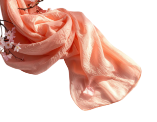  Peach Pashmina Scarf with Spring Blossoms