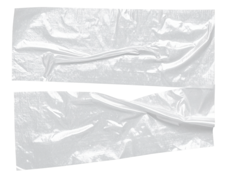 Two strips of clear, crumpled plastic tape on a white background.
