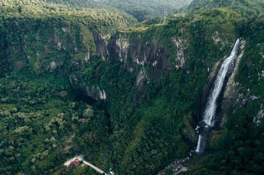 Aerial view of Air Terjun Nirwana Wartefall, in Toba, North Sumatra, Sumatra, Indonesia