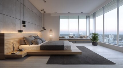 Fototapeta premium spacious modern minimalist bedroom floating
