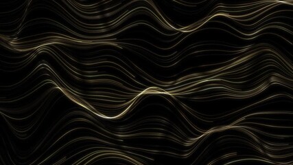 Abstract gold waves pattern, Seamless Loop. Wavy lines of yellow shiny copper wiring. Gold liquid moving background on deep dark background. Waveform Seamless Looped 4k 60fps. Gently flowing golden - Powered by Adobe