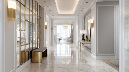 Obraz premium stylish modern classic hallway marble floor mirror