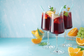 Glasses with traditional Spanish drink Sangria	