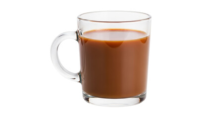 Isolated mug of coffee with milk on a table, glass mug with handle, warm delicious drink