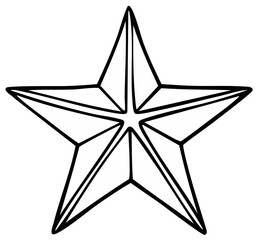 Obraz premium Faceted five pointed nautical star icon simple black and white line art drawing