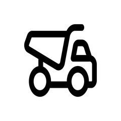 Outlined vector illustration of a dump truck with a raised bed and two wheels on a white background view