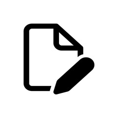 Black outline of a document with a folded corner being edited with a pencil on a white background image