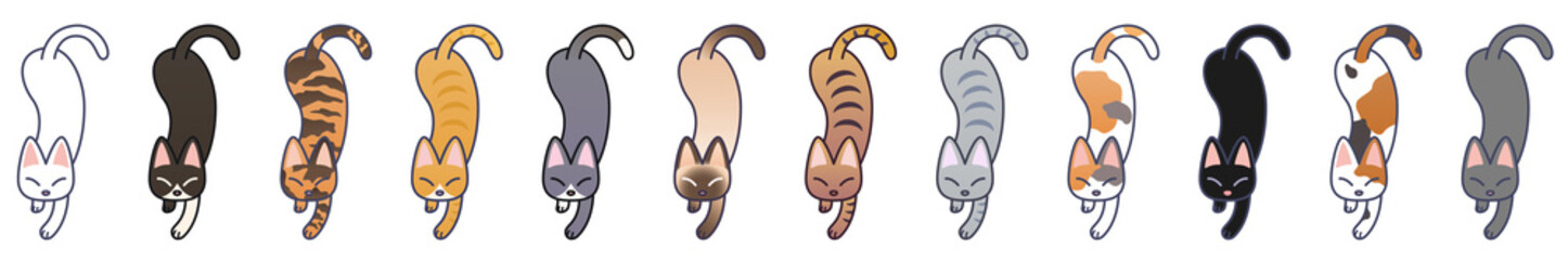 様々な柄の猫が並んだイラスト