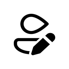 Black outline of a teardrop shape above and a pencil editing a curved line on a white background