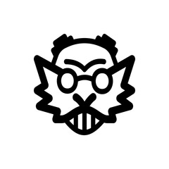 Illustration of a cartoonish mad scientist face with glasses and jagged hair in black and white style