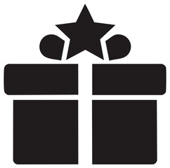 Gift box vector illustration with star on top and ribbon, present icon, surprise