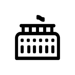 Illustration of a building with a flag on top, featuring a simple, bold design in a minimalist style