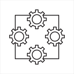 Technology development icon, system integration, software business, technical support,  innovation concept, gear.
