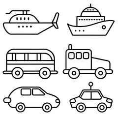 Transport Vehicles Line Art Set