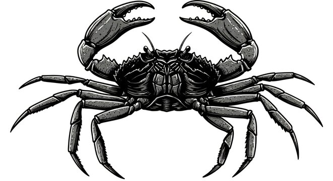  Black vector of a crab with detailed claws.