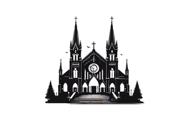 Gothic church silhouette with spires and crosses building architecture
