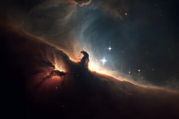 Dunkler kosmischer Nebel mit hellen Sternen 