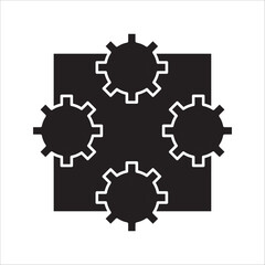 Technology development icon, system integration, software business, technical support,  innovation concept, gear.
